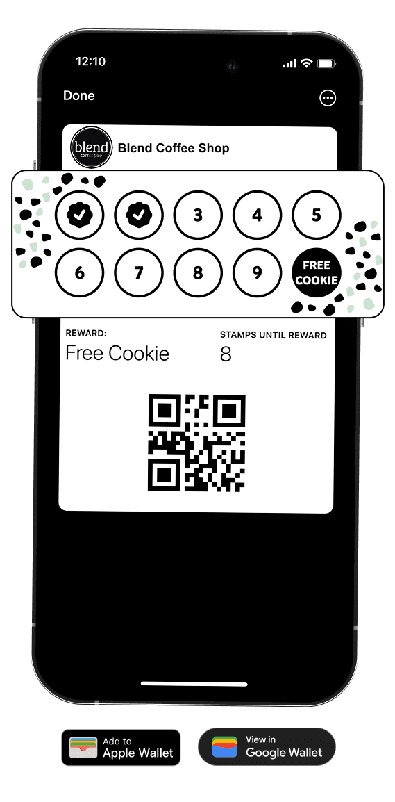 Blend Coffee Shop loyalty card saved in a phone wallet
